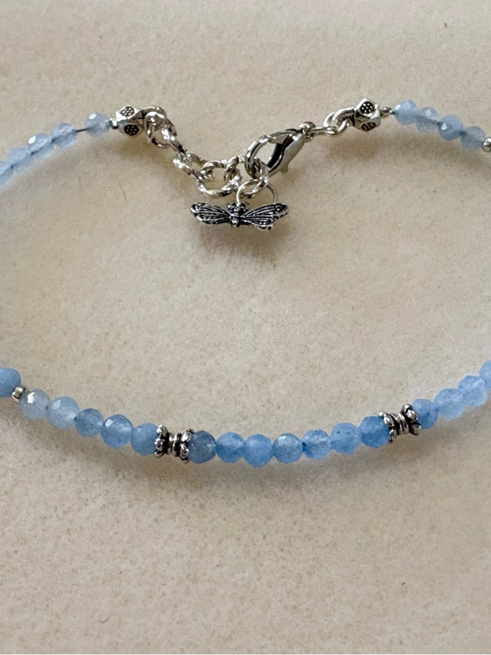 Aquamarine Bracelet – 3mm Faceted Beads | Dainty March Birthstone Jewelry - Picture 3 of 4